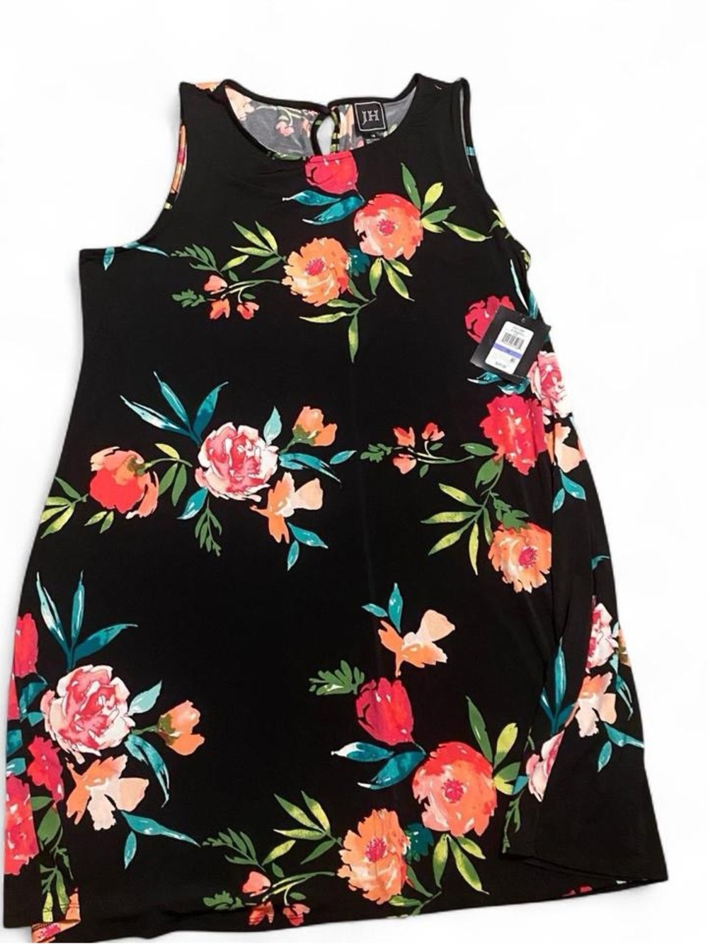 JH Collectibles Black Midi Dress with Coral, Pink & Teal Floral Print